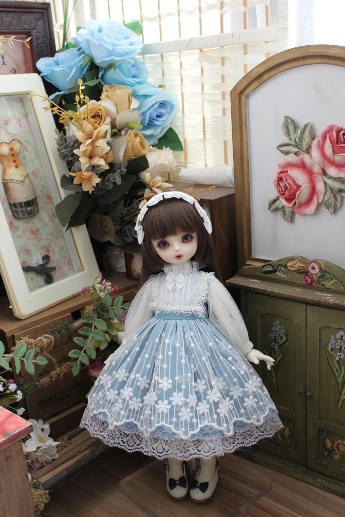 BJD doll dress is suitable for 1/31/41/6MSD Blythes fashion joky-pick star dress skirt + simple white headpiece two-piece set