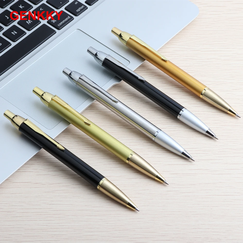 GENKKY Ballpoint Pen Metal Material Press Style Full Metal Ball Pens For School Office Ink Colors Black Blue Writing 0.7mm