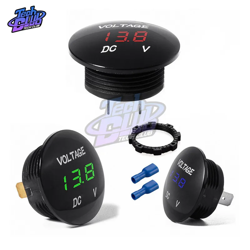 DC 5V-48V 3 Bits Digital Voltmeter Round Waterproof LED Panel Mini Digital Volt Voltage Meter Tester Monitor Display  For Car