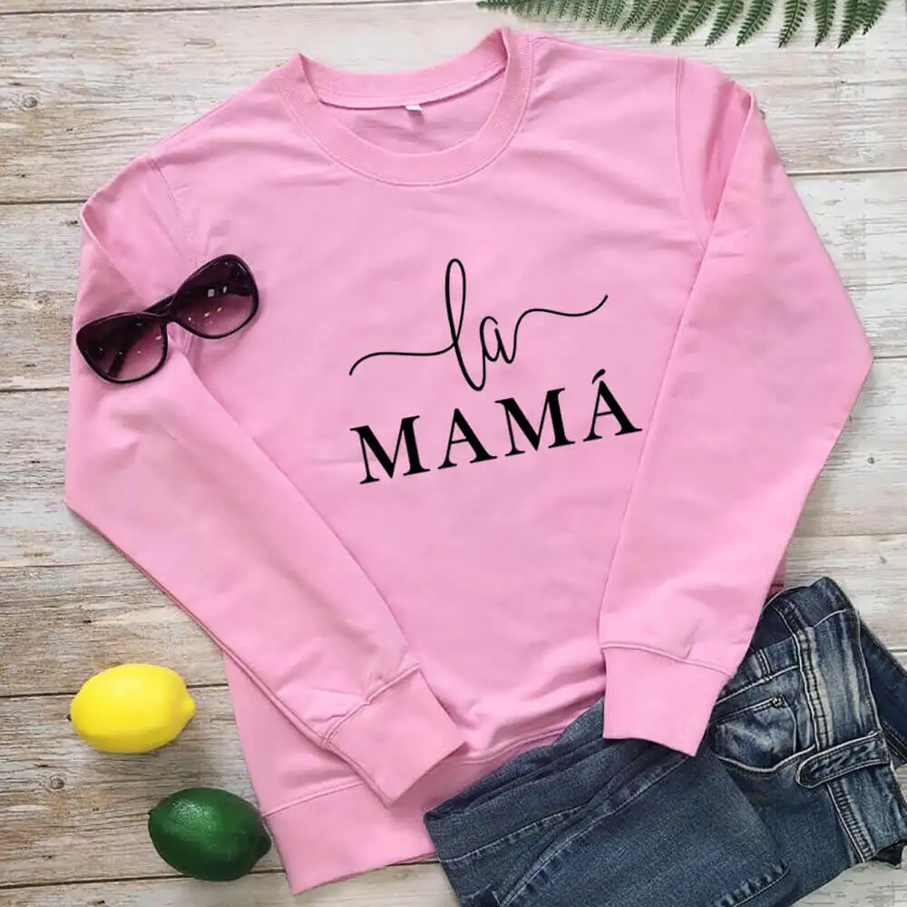 La Mama – sweat-shirt à manches longues pour femmes, 100% coton, décontracté, amusant, espagnol, pour mère mexicaine, cadeau de fête des mères, Top latin, automne