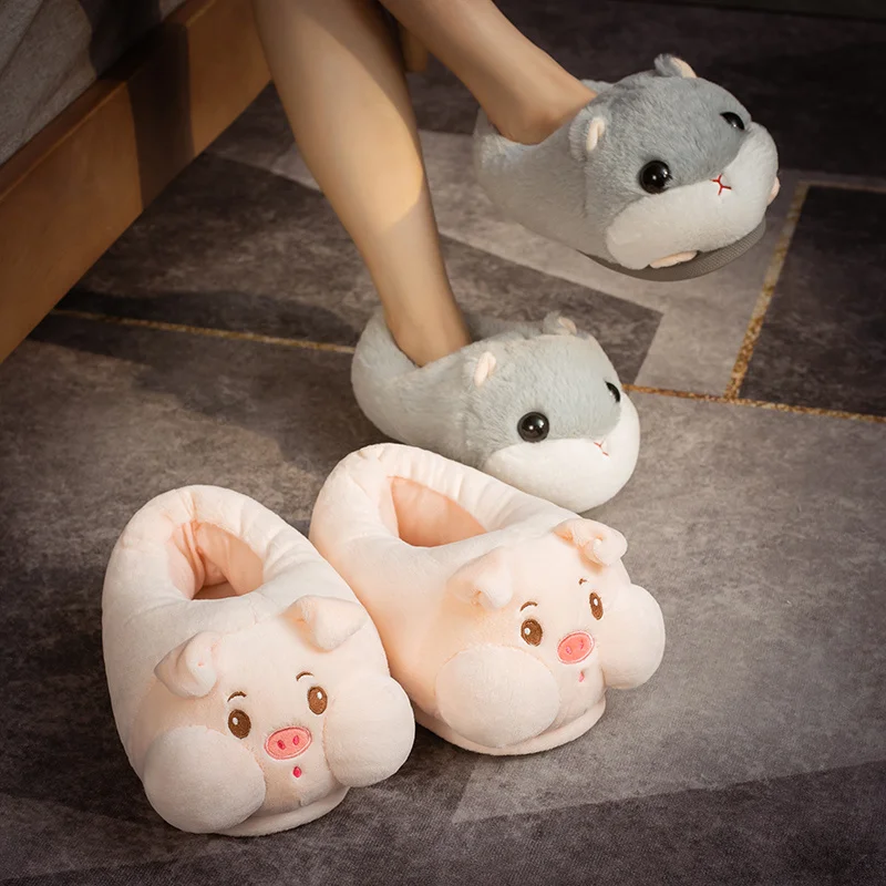 

DROPSHIPPING New Arrival Cartoon Animal Plush Doll Slippers Warm Hamster Shark Pig Slipper Girls Winter Warm Shoes