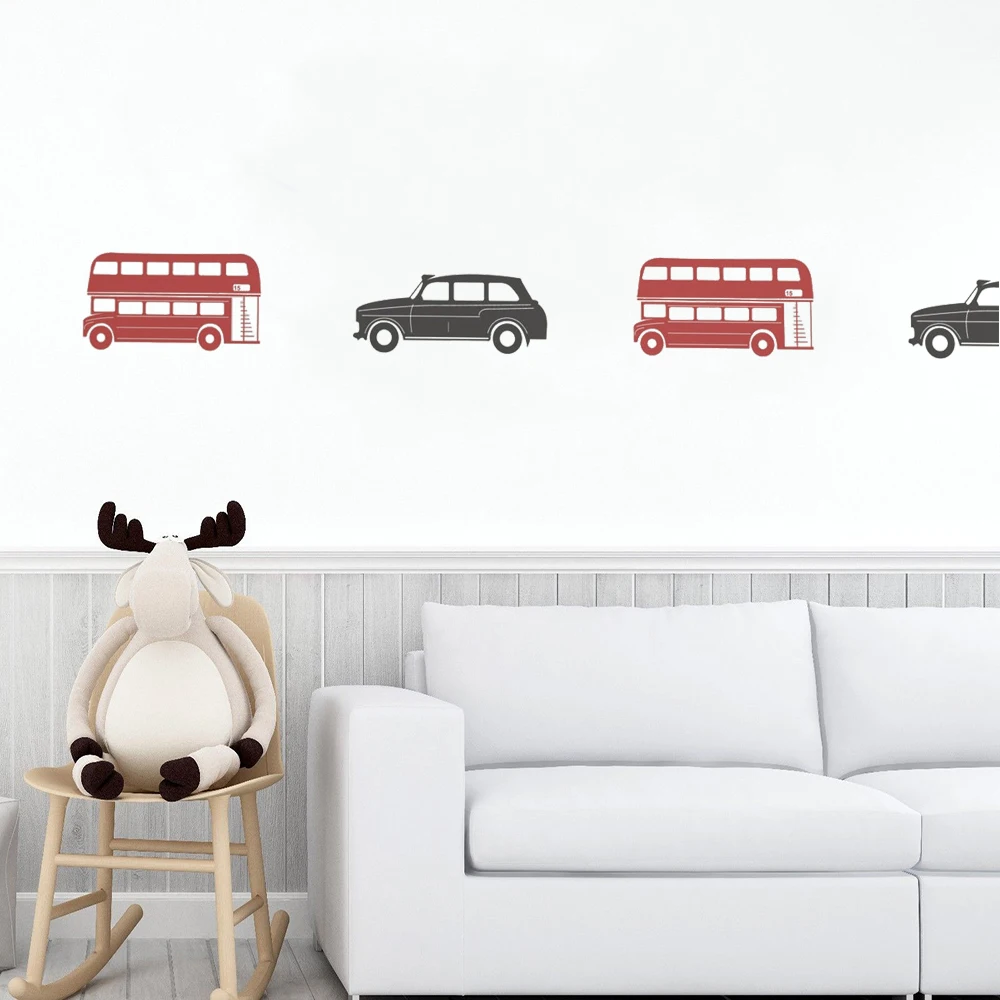 

London Bus Or Taxi Wall Stickers Sets Murals Removable Vinyl Black Cab And Red Bus Decals Kid's Bedroom Decor Poster DW21549