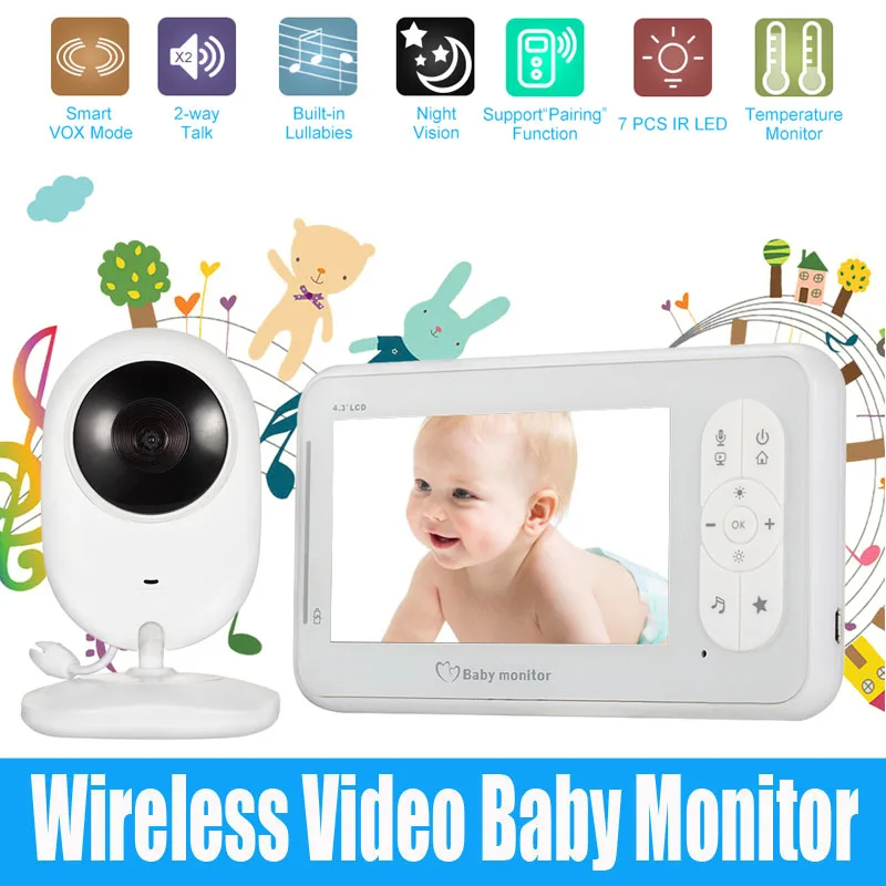 Wireless Audio Video Baby Monitor 4.3 inch LCD Radio Nanny Music IR 24h Portable Camera Walkie Talkie Intercom Babysitter 902