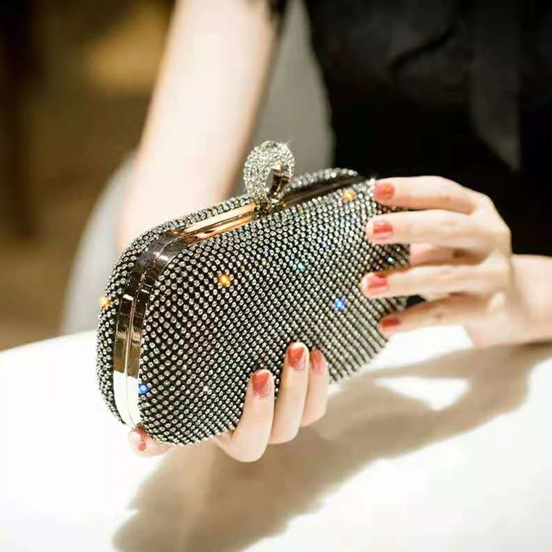 Diamonds Party Evening Bags Finger Ring Crystal Wedding Bridal Day Clutch New Design Rhinestones Female Holder