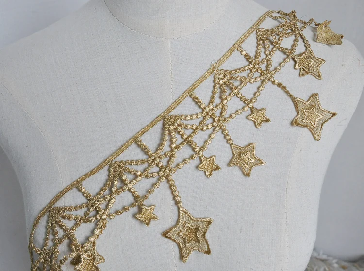 Golden black white five-pointed star tassel lace gold thread embroidery clothing clothes skirt curtain 10cm