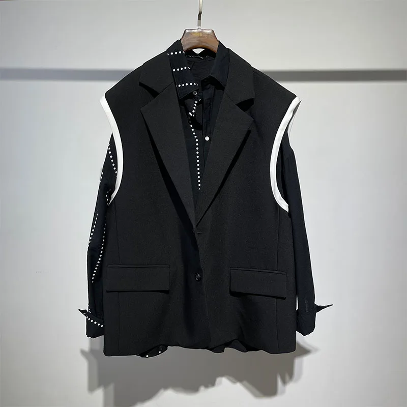 Autumn large dark fashion male designer suit collar loose sleeveless vest Harajuku Korean simple coat