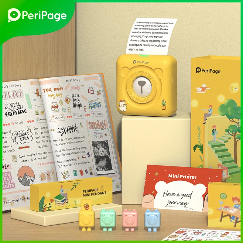 Peripage A6 203dpi Portable Thermal Bluetooth Pocket Photo Printer Economic Bundle Giftbox Set Yellow Color Label Printer Regalo