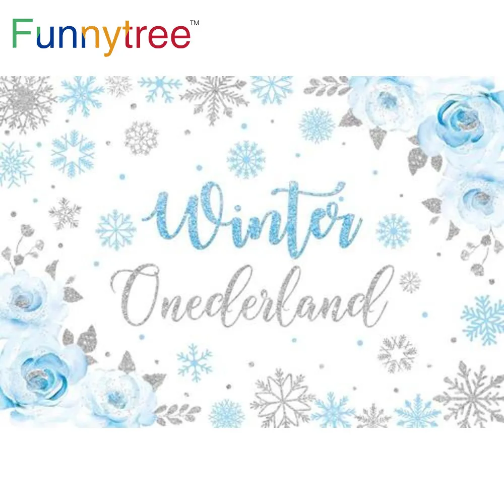 

Funnytree Blue Baby Shower Background Winter Onederland 1st Birthday Party Decoration Boy Snowflake Scenery Photocall Backdrop