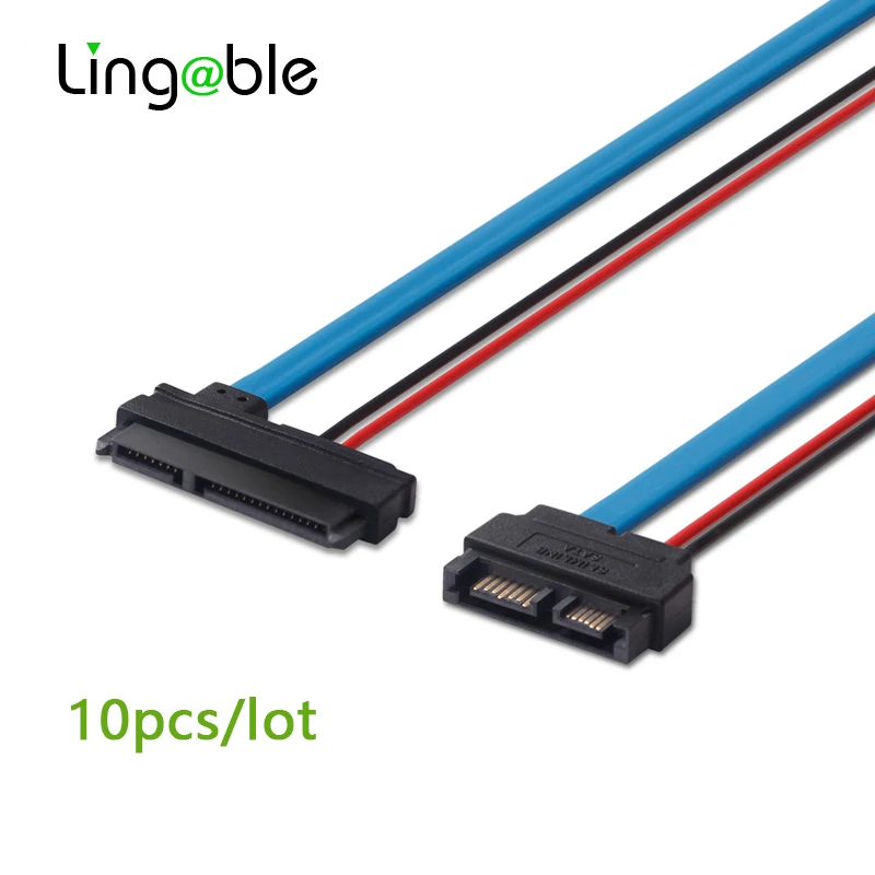 Lingable 10pcs SATA Adapter Cable Serial ATA 22Pin 7+15 Female to Slimline SATA 13Pin 7+6  Male Connector Conterver Cables 30CM