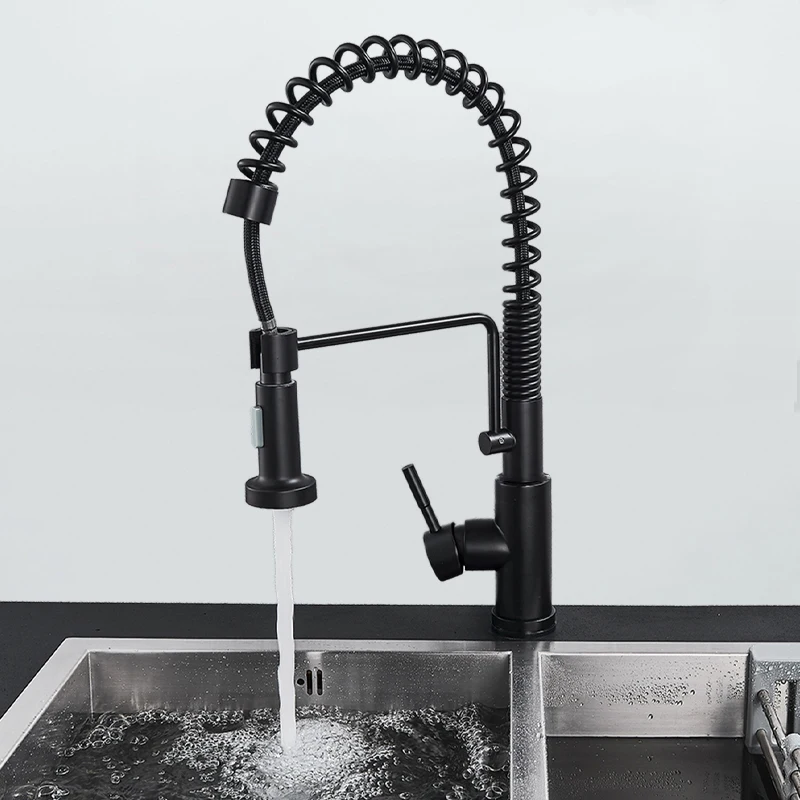 Spring Touch Kitchen Faucets Senducs Matte Black Pull Out Kitchen Mixer Tap Smart Sensor Touch Spring Kitchen Sink Mixer Faucets