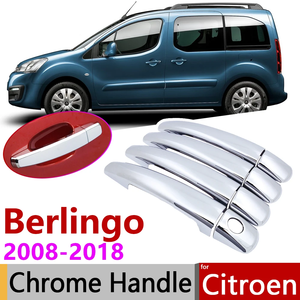for Citroen Berlingo 2008~2018 Chrome Door Handle Cover Car Accessories Stickers Trim Set 2009 2010 2011 2012 2015 2016 2017