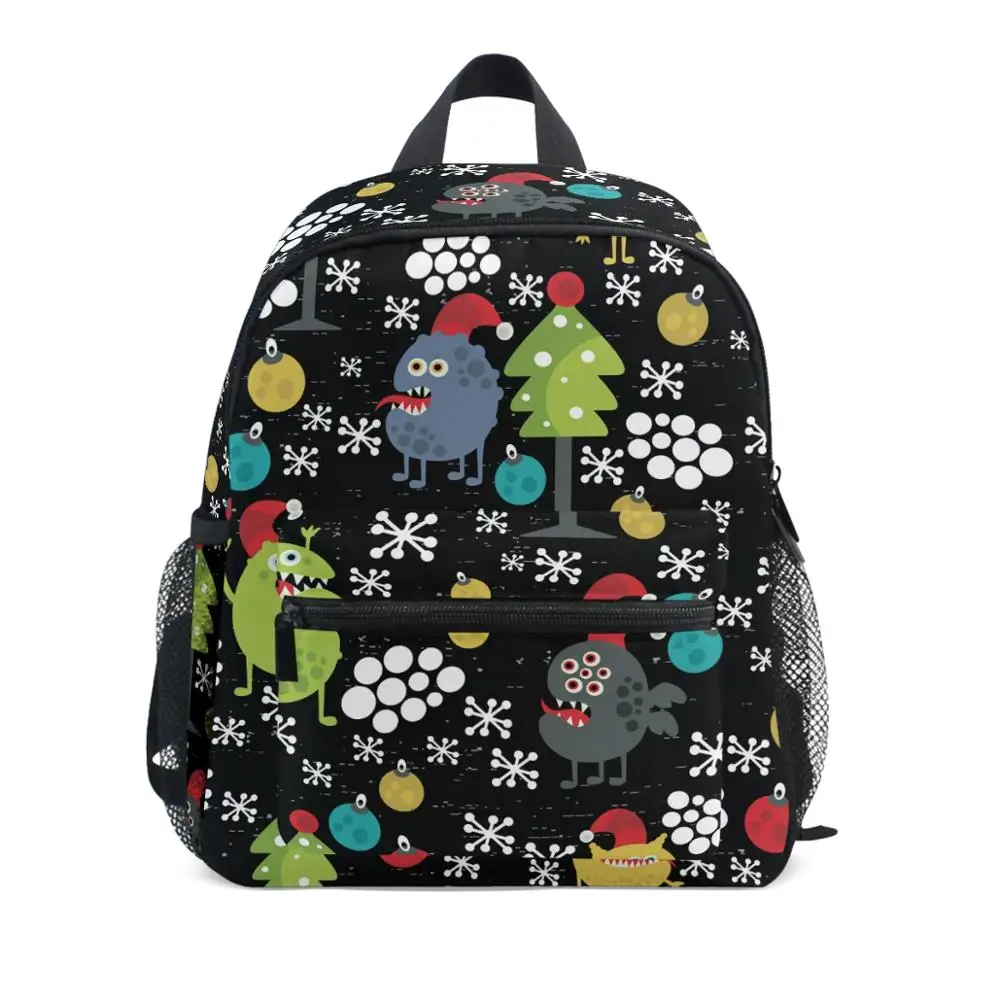 New black Schoolbag Cute Monsters And Christmas Print Backpack kids Kindergarten Student Cartoon Girls Children's bag Waterproof