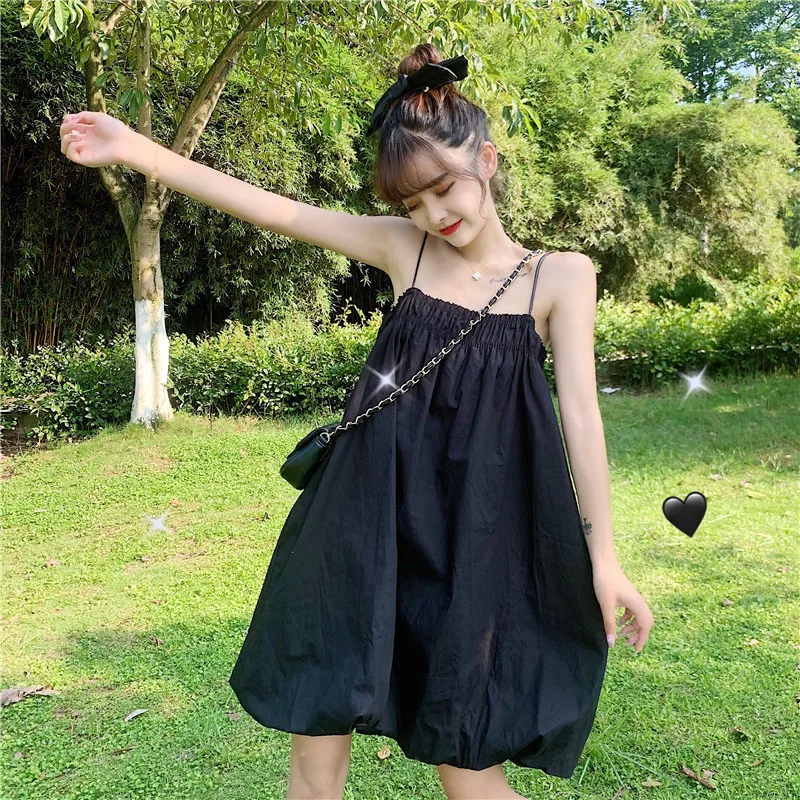 Japanese Sweet Pleated Slim-Fit Strapless Bra Square Collar Thin Strap Careful Machine Bubble Skirt Sleeveless  lolita dress