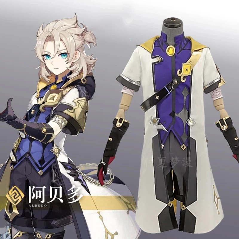 

Game! Genshin Impact Alchemist Albedo Cosplay Costume Men Fancy Uniforms Top Pants Coat wig Halloween Carnival Outfits Set