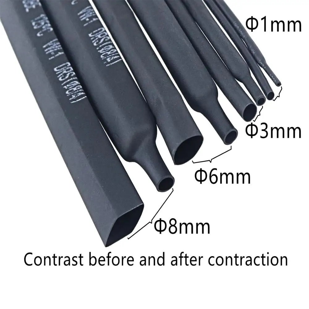 Heat Shrink Tube Black 2:1 0.8mm 1mm 1.5mm 2mm 2.5mm 3mm 3.5mm 4mm 5mm 6mm 8mm 10mm Shrinkable Tubing Sleeving Wrap Wire kits