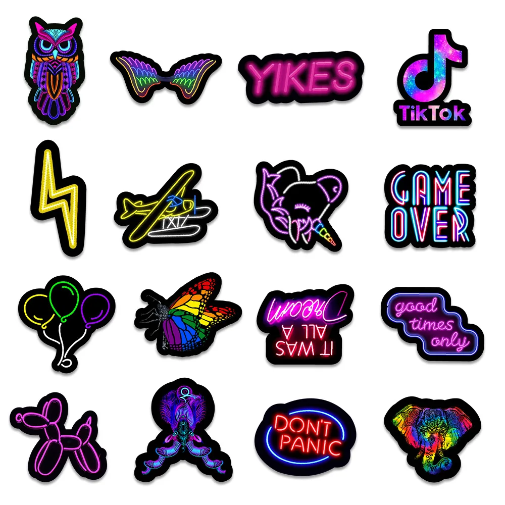 10/30/50PCS Cartoon Neon Light Graffiti Stickers Car Guitar Motorcycle Luggage Suitcase DIY Classic Toy Decal Sticker For Kid F3