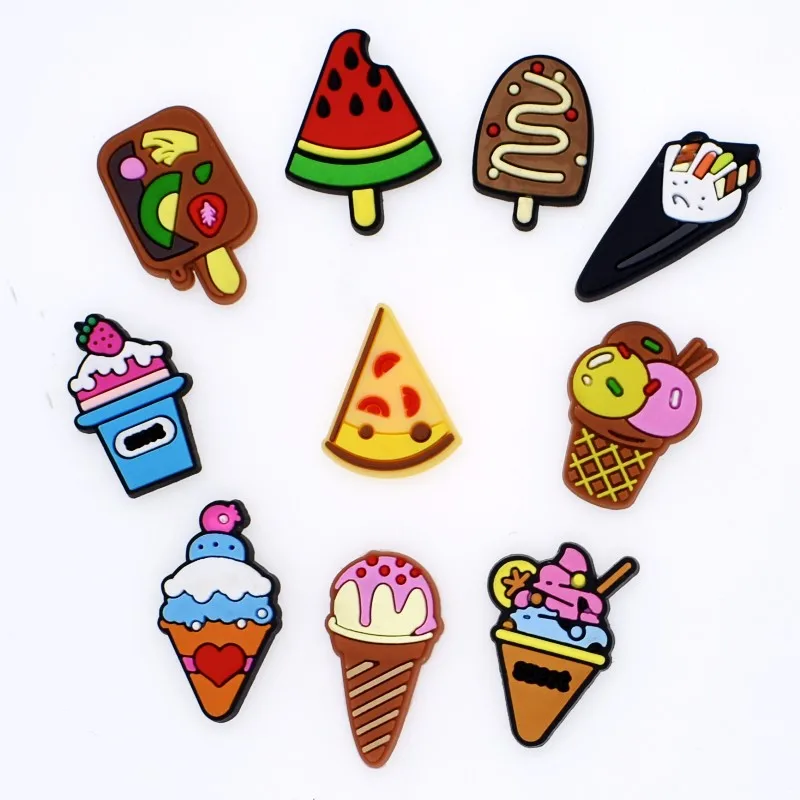 10pcs Mini Super Cute Ice Cream Pizza Sushi Kids Girls And Boys Summer Hole Shoes Ornaments Bracelet Charms Festival Gift XH-57