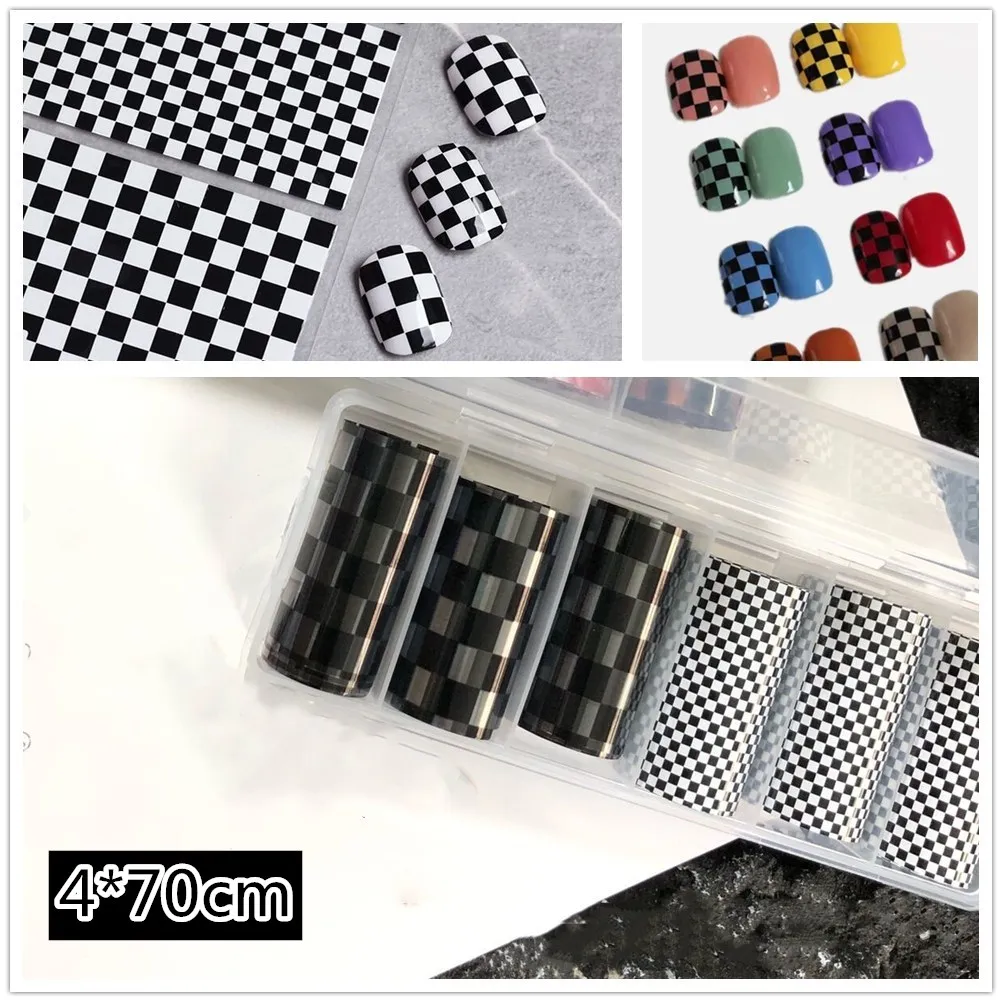 6 لفات من رقائق الأظافر لهب لنقل الورق ملصقات الفهد على شكل رقعة الشطرنج أظافر لاصقة يلتف مدقق النار مسمار الفن زينة