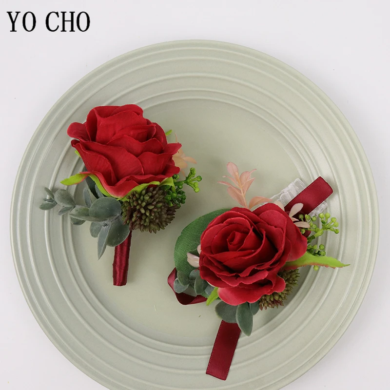 Yo cho soprador vermelho, buquê de flores vermelhas, para casamento, damas de honra, pulso, seda de alta qualidade, flor de rosa, busto para meninas, baile de flores vermelhas