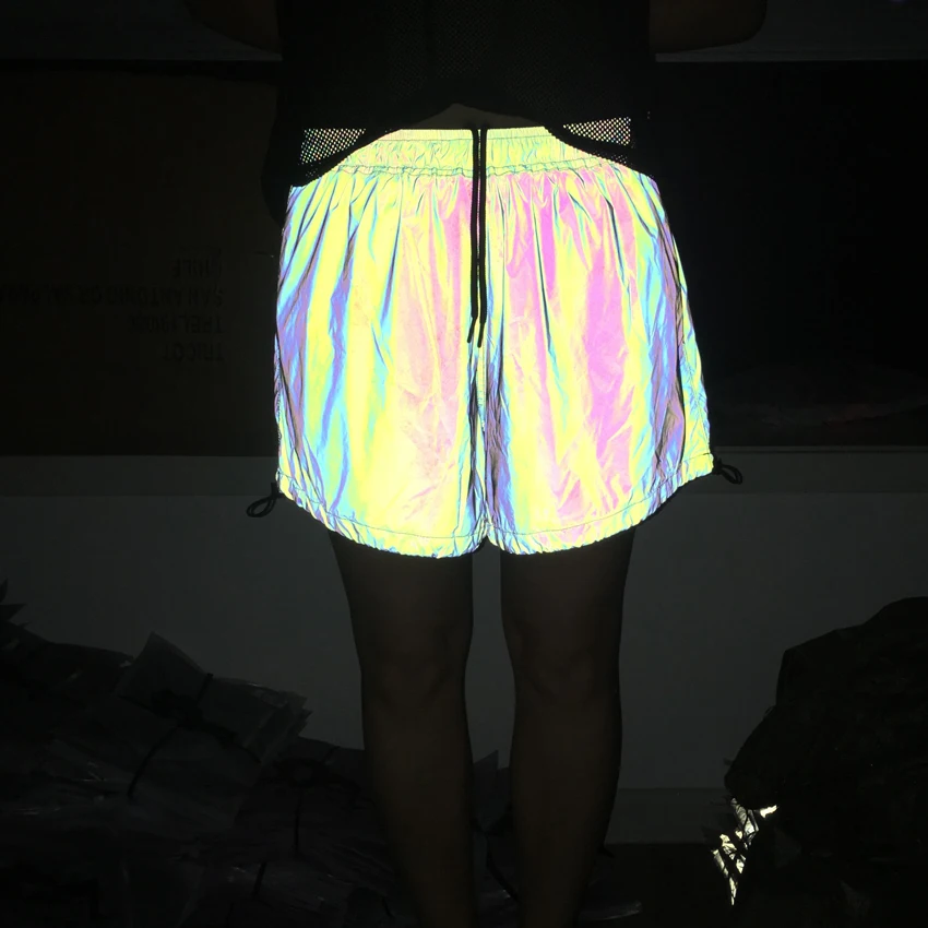 Reflective Shorts Women Night Glow Secure Hip Hop Elastic Waist Female Short Pant Casual Sport Short Trousers Club Wear