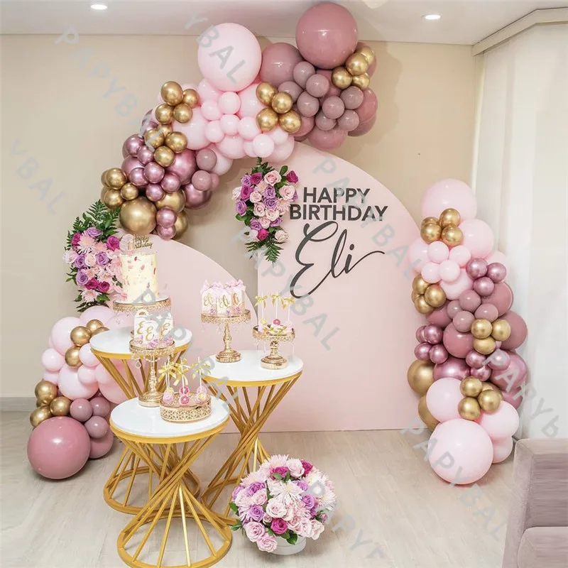 

159Pcs Retro Powder Chrome Gold Balloon Arch Garland Kit Pink Latex Balloon Set For Birthday Wedding Decor Anniversary Globosn