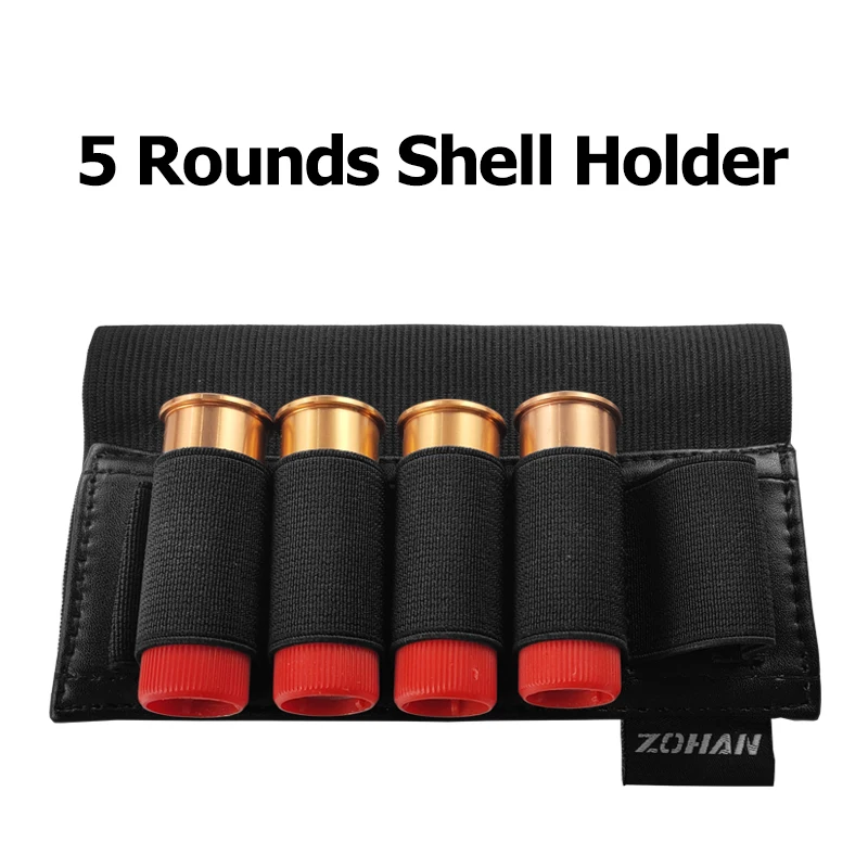 ZOHAN 5 Rounds Shotgun Shell Holder On Stock Cartridge Holder Buttstock Ammo Pouch for 12 20 Gauge Hunting Gun Accessory