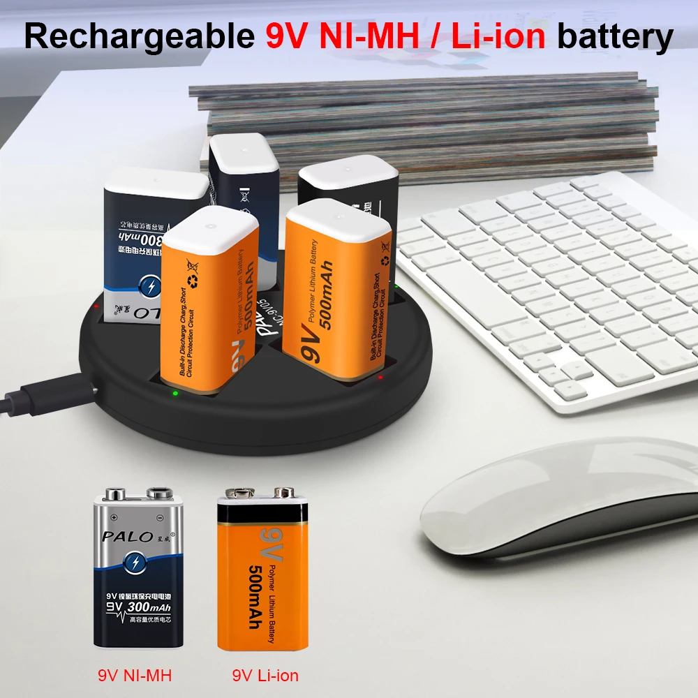 9V 6F22 Smart Usb 9 Volt Rechargeable Battery Charger for 9V Nimh Nicd Ni-Mh Ni-Cd Lithium Li-ion Li ion Rechargeable Batteries