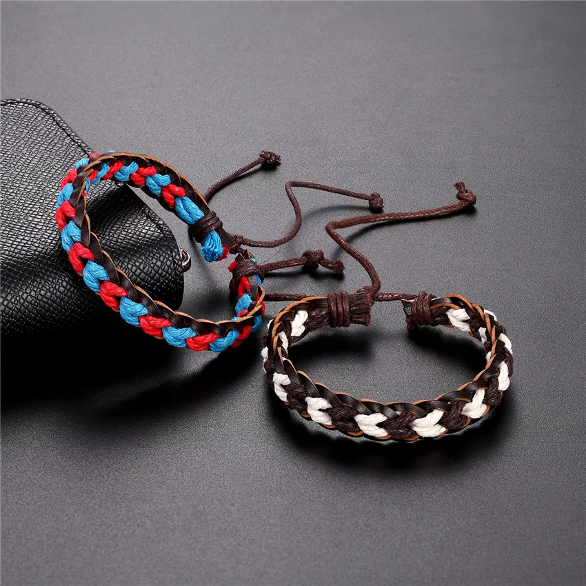 2023Hand-woven Fashion Seven Colors Jewelry Leather Bracelet Women Personality Vintage Punk Bracelet Men Summer Gift Pulseira