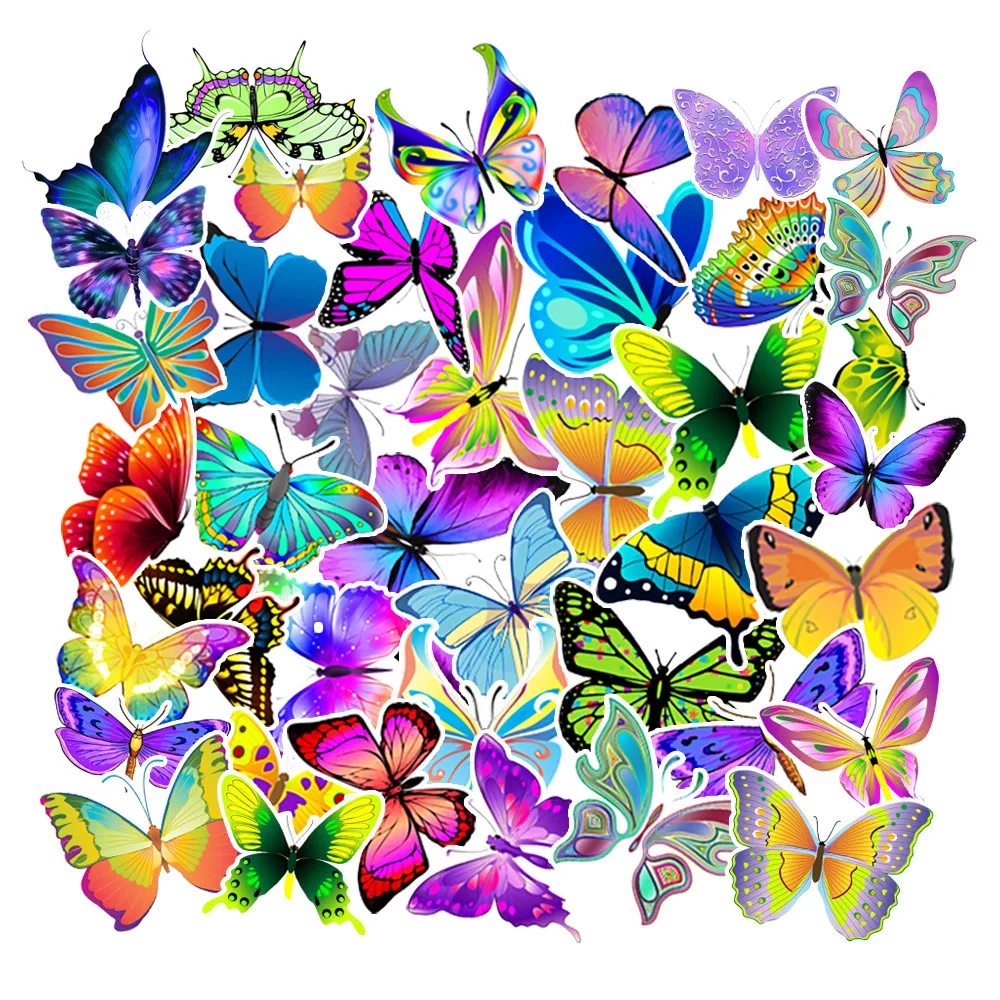 10/30/50pcs Colourful Butterfly Stickers Waterproof Laptop Skateboard Stationery Guitar Fridge Phone DIY Decals Sticker Toy Kids