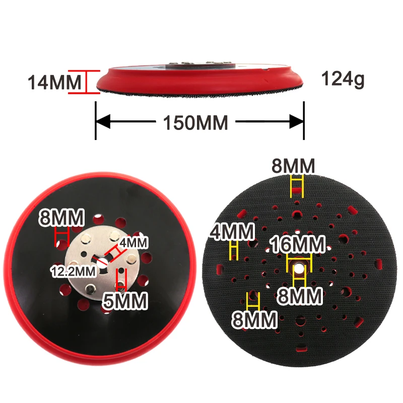 エンボスRsm6045、6インチミディアムフックおよびループマルチホールサンディングパッド150mm、get75デュアルモードランダム直径サンダー、研磨ツール用