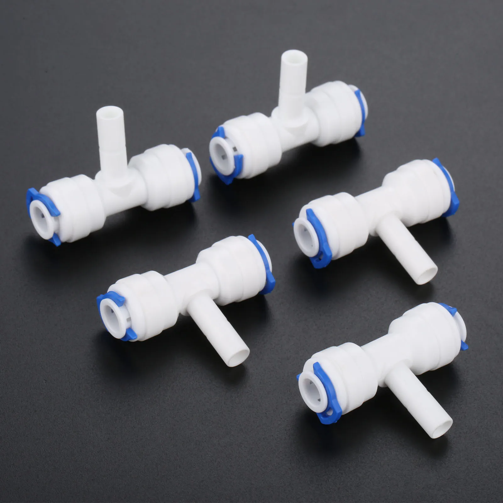 

5Pc Reverse Osmosis Aquarium System Coupling T Shape Tee 1/4" OD Hose To 1/4" Pipe RO Water Plastic Pipe Fitting Quick Connector