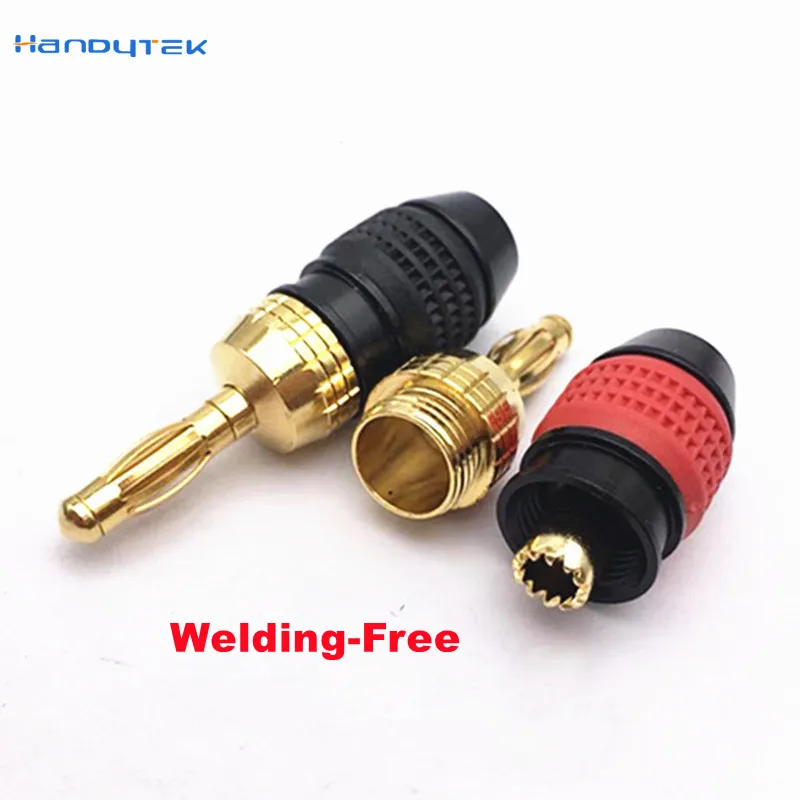 

2pcs High Quality 4MM Banana Plug Gold Plated Copper Welding-Free 4MM Speaker Plug Adapter Audio Fever music Connectors Plugs