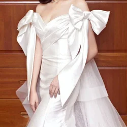 Mingli Tengda Bow White/ivory/red Satin Handdress White Bridal Mode Photo Gloves Wedding Hand Sleeves Accessories Custom Made