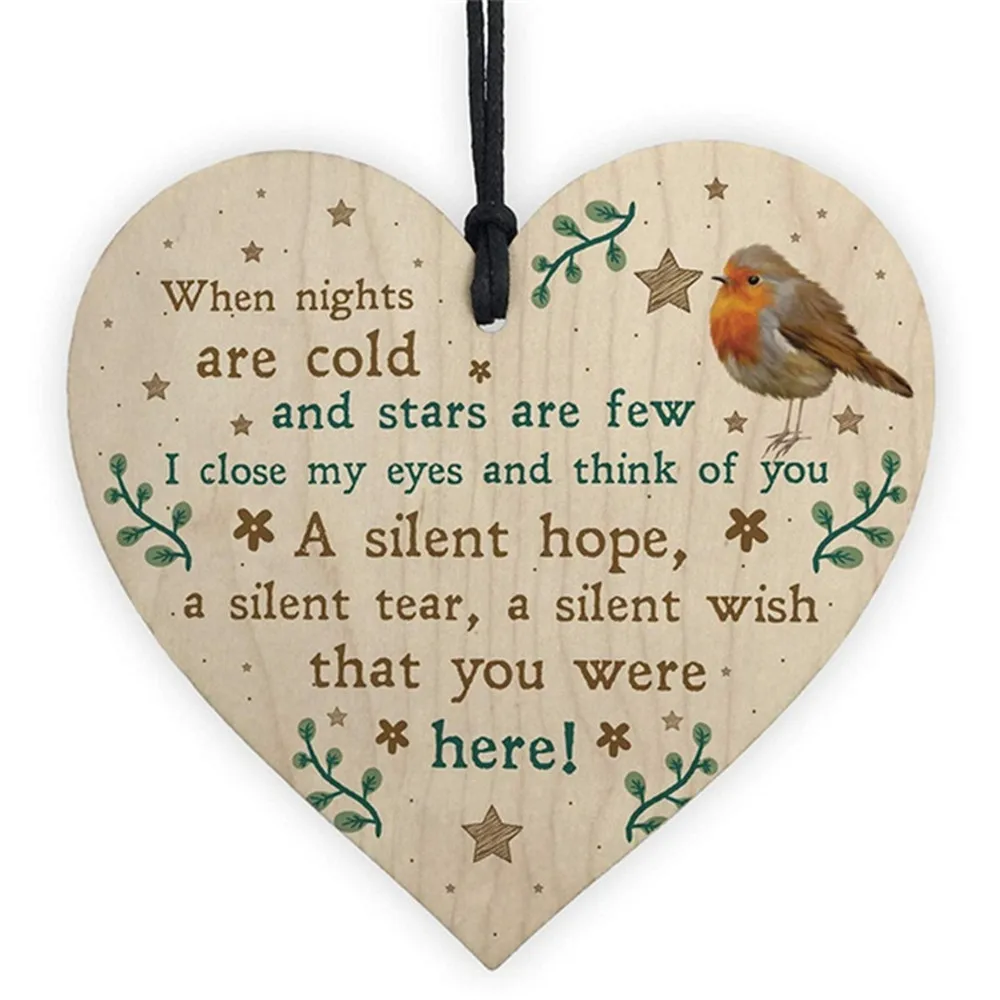 Robin Plaque Memorial Bauble Wooden Heart Keepsake In Memory Of Deceased Ornaments Sign Christmas Gift