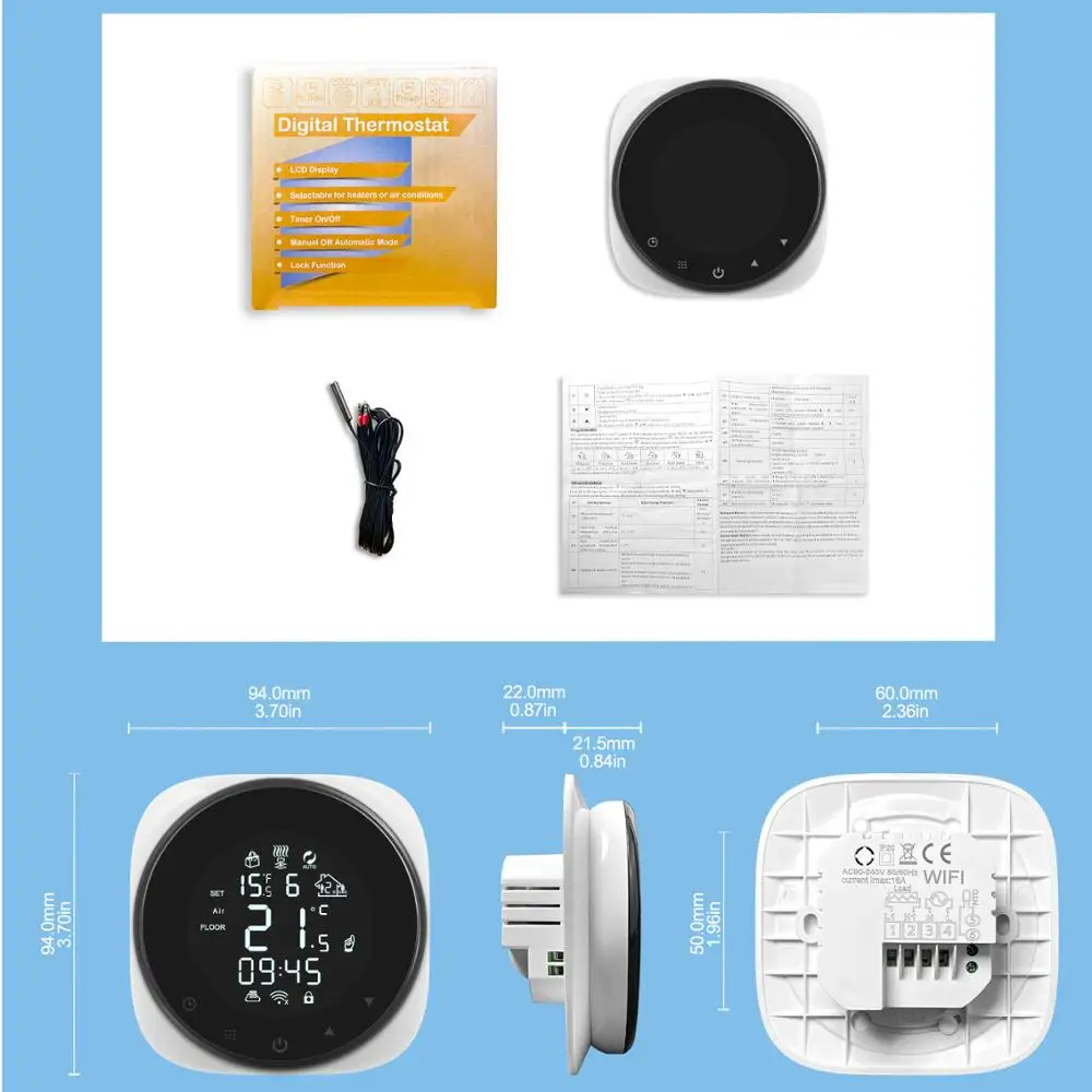 HIMOJO-Termostato Inteligente WiFi para Água, Piso Elétrico, Caldeira a Gás, Controle Remoto de Temperatura, Suporte Alexa, Google, Novo