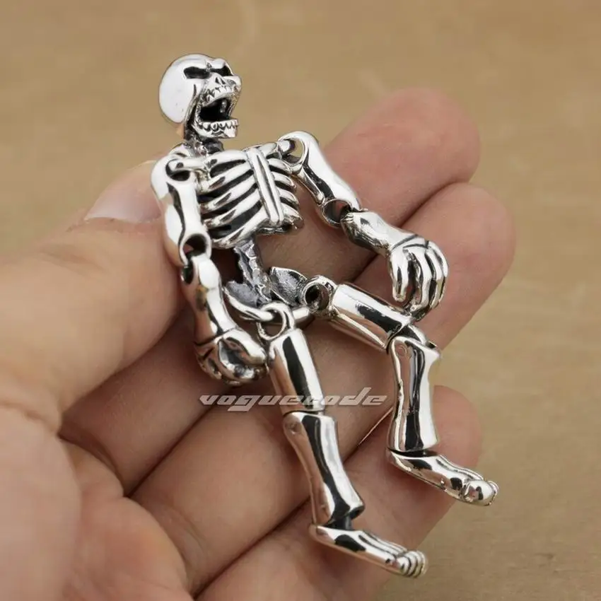 Huge Heavy 925 Sterling Silver Movable Limbs Skull Robot Mens Biker Rock Punk Fashion Pendant 9L019