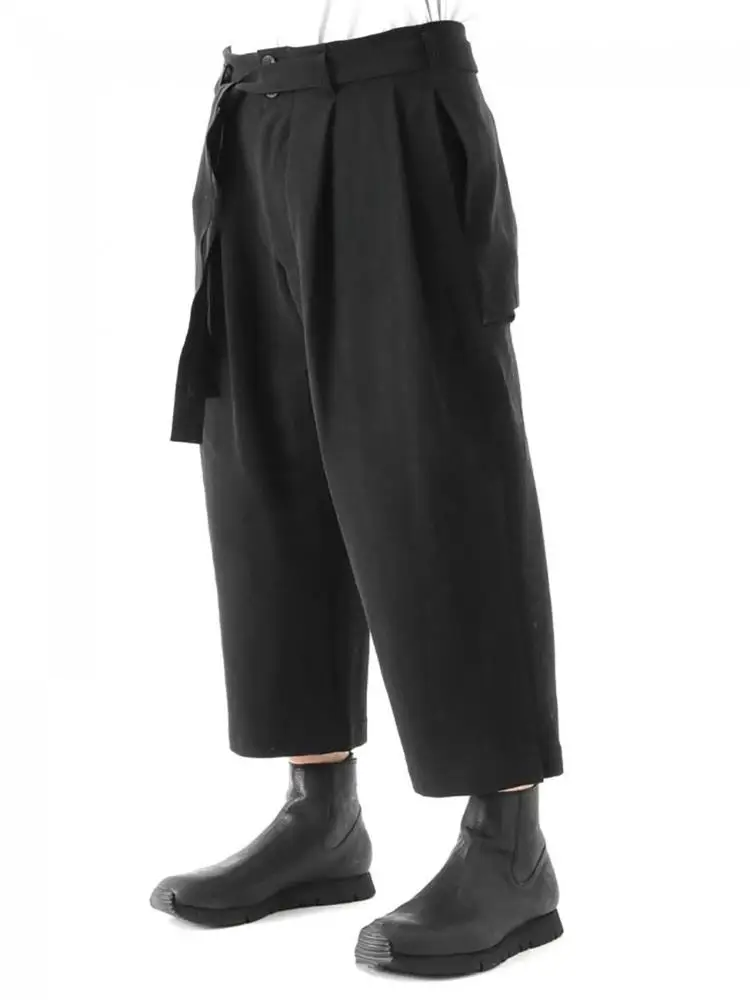 Men's new clothes Fashion trend Singer stage style Ribbon sagging pants Haren pants plus-size performance suit