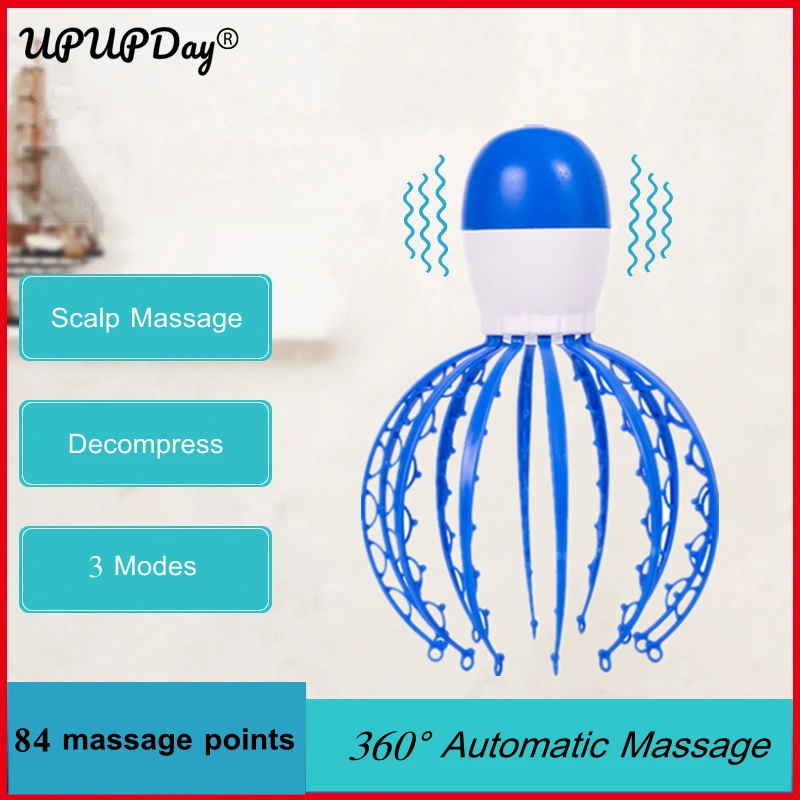 Electric Scalp Massager Octopus Head Massage Device Hair Growth Remove Muscle Tension Tiredness Relief Pain Vibrator 12 Sticks