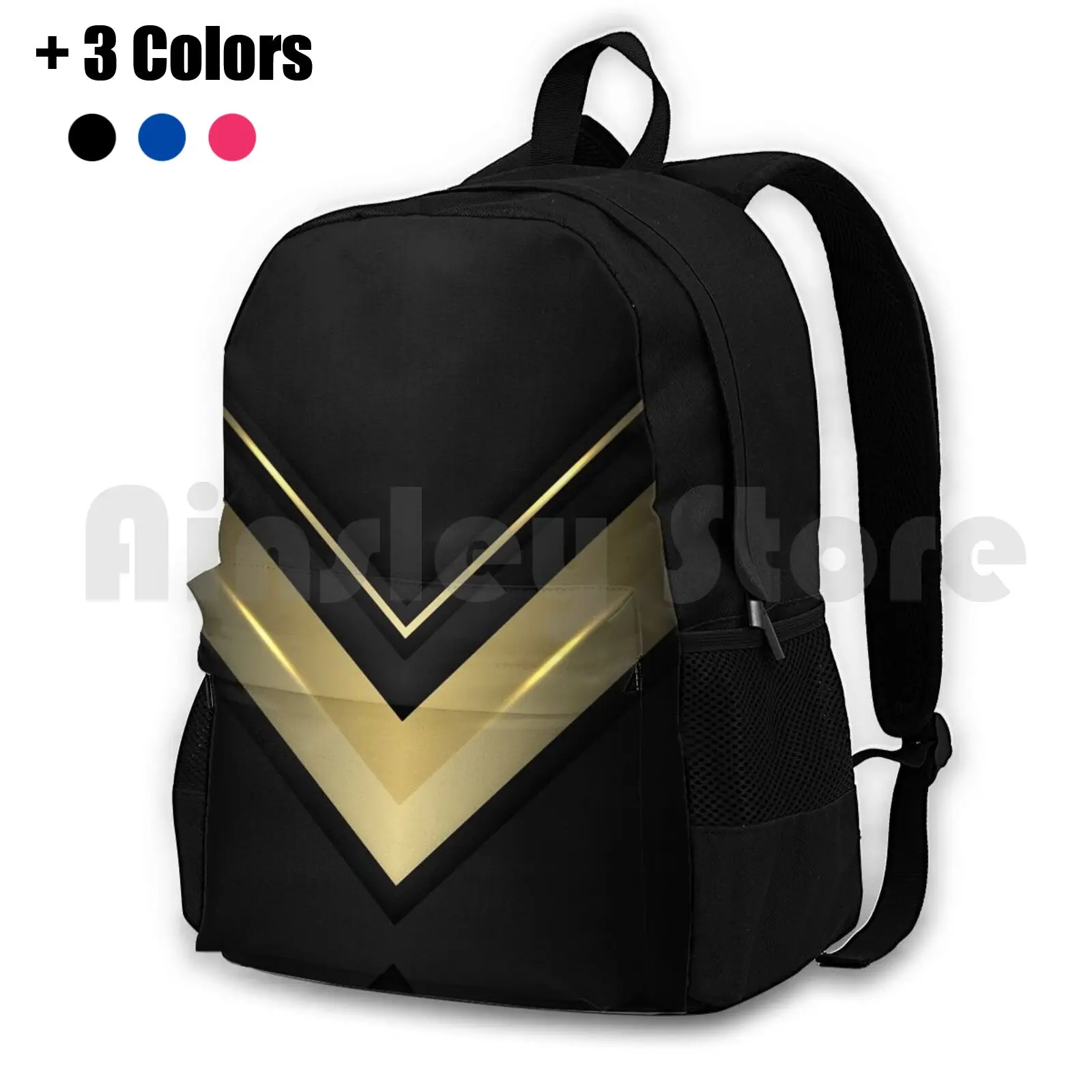 Futuristic Gold Arrow Design Modern Outdoor Hiking Backpack Riding Climbing Sports Bag Futuristic Superhero Gold And Black