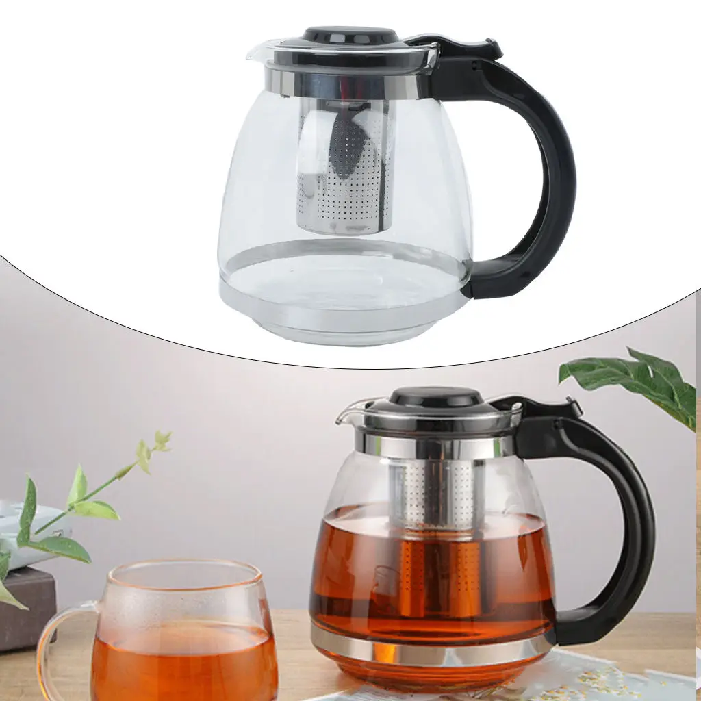 1500ml Glass Teapot Transparent Heat Resistant Loose Leaf Teapot Dishwasher Safe for Home Office