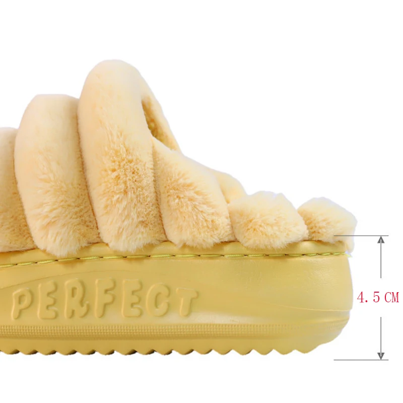 Furry Platform Slippers for Women, High Heel, Plush Slippers, Anti-Skid, Warm Fur, Indoor, Home, Luxury, Fashion, Winter