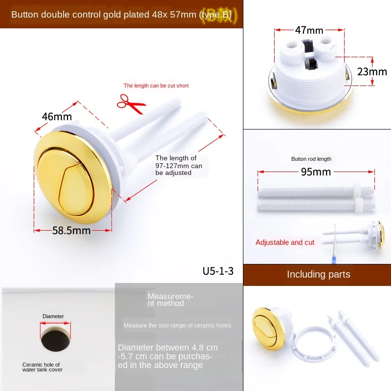 Toilet Cover Button Accessories Single and Double Button Round Old Fashioned Toilet Tank Cover Button Switch Universal