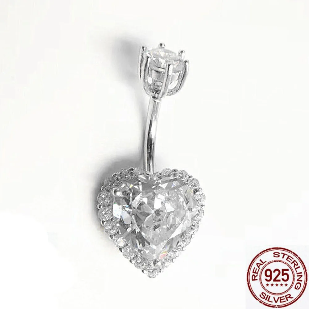 Crystal heart 925 silver body jewelry piercing belly piercing ombligo navel piercing for women fashion