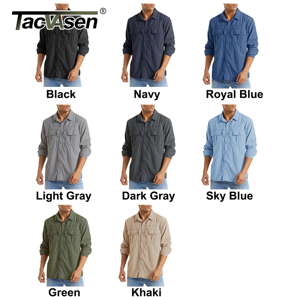 TACVASEN With 2 Chest Zipper Pockets Tactical Shirt Men\'s Quick Drying Skin Protective Long Sleeve Shirt Team Work Tops Outdoor