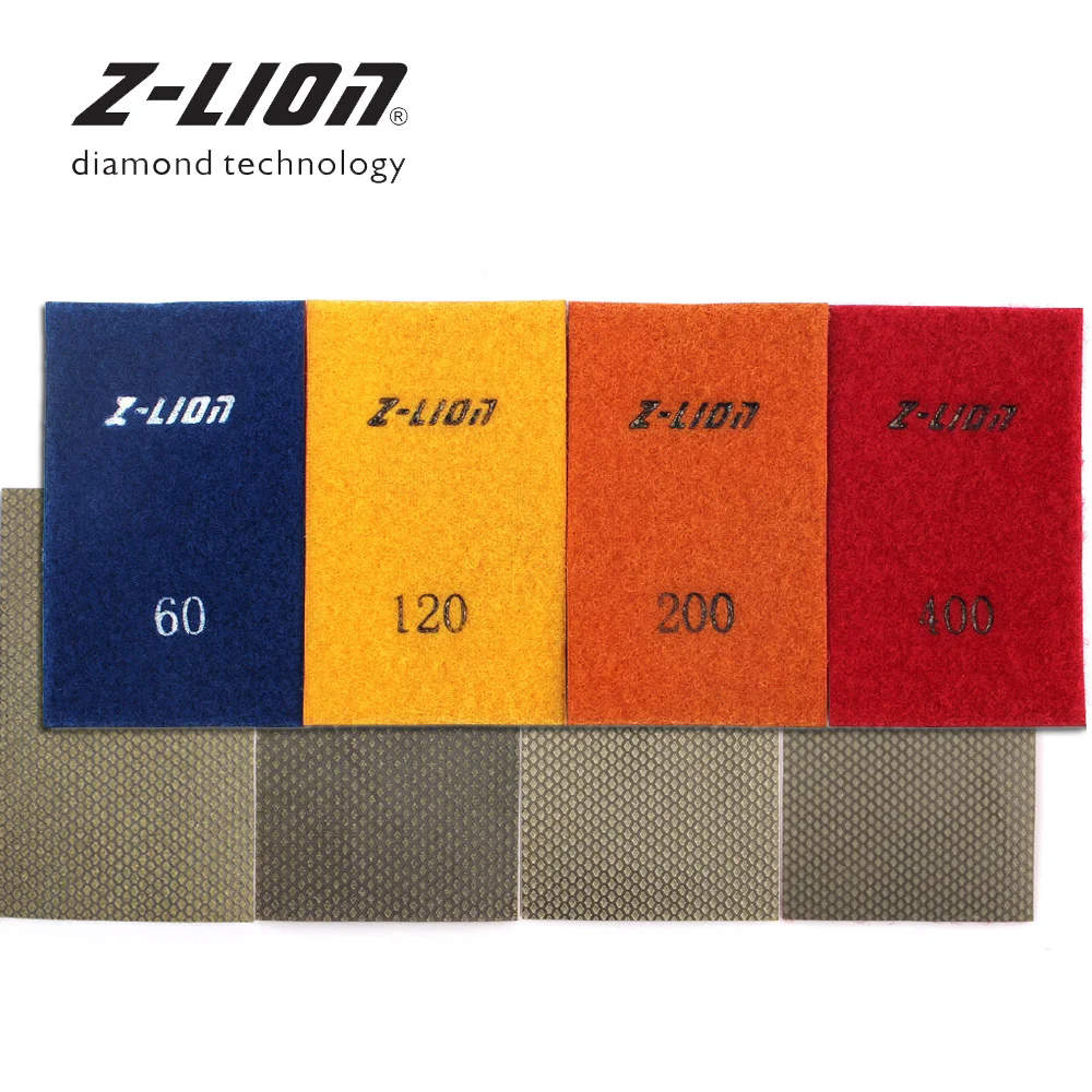 

Z-LEAP 4PCS 90*55mm Diamond Sander Paper Hook Loop Back Electroplated Hand Polishing Sheet Concrete Granite Glass Abrasive Pad