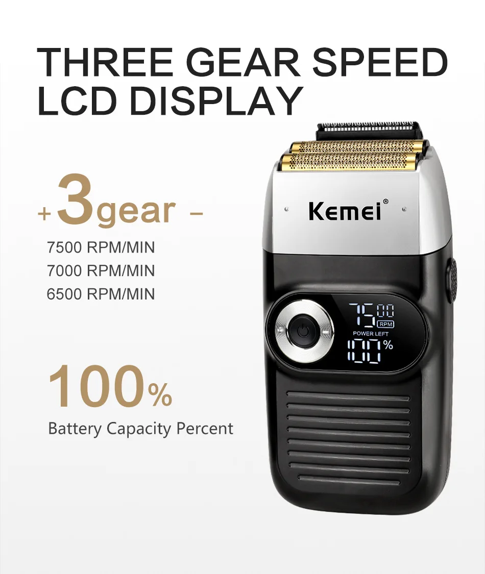 Kemei KM-2026 Powerful Barber Pro Electric Shaver for Men Hair Beard Electric Razor Balds Head Shaving Machine Finishing Fades