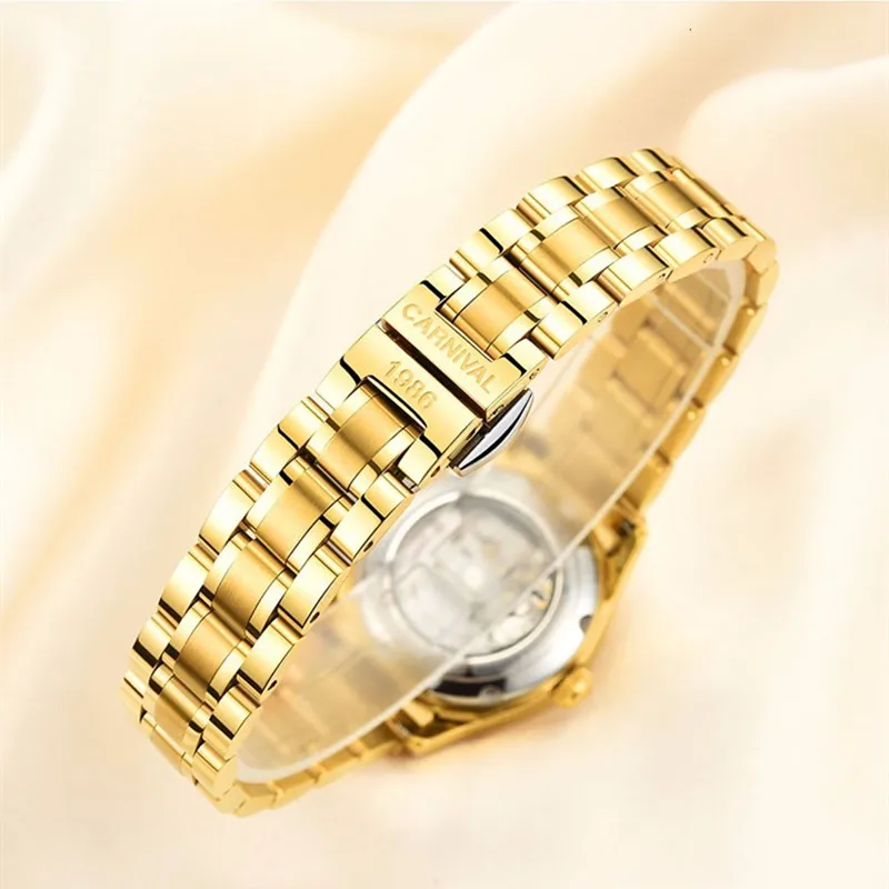 CARNIVAL Brand Luxury Mechanical Watch for Women Ladies Fashion Gold Silver Automatic Movement Wristwatch Waterproof Reloj Mujer