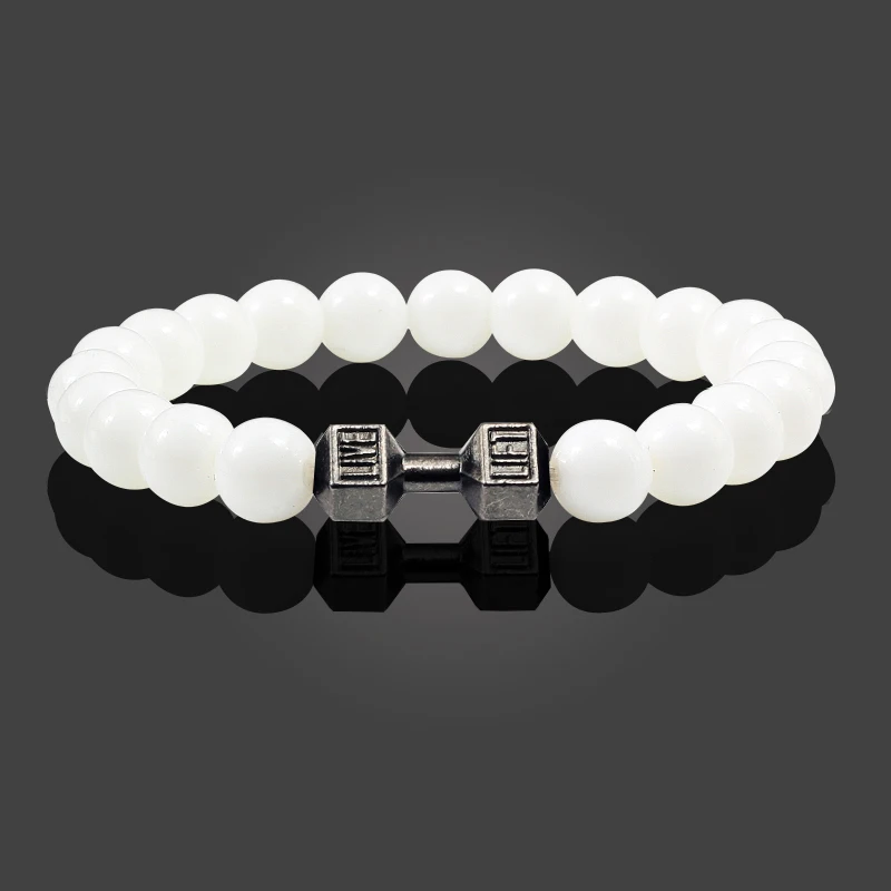 Gym Dumbbells Beads Bracelet Natural Stone Barbell Energy Weights Bracelets for Women Men Couple Pulsera Wristband Jewelry Gift