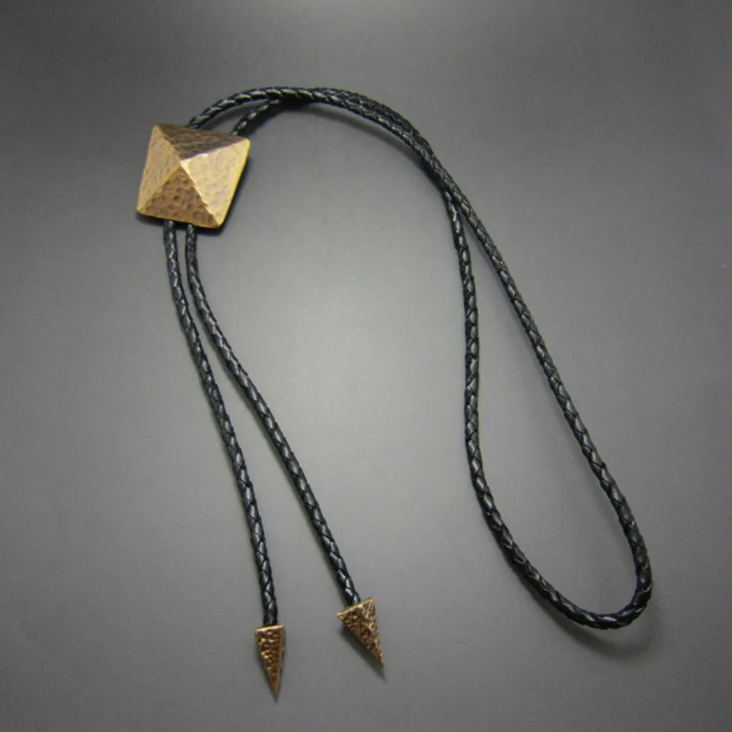 Vintage Gold Plated Geometric Patterns Bolo Tie Necklace Neck Tie