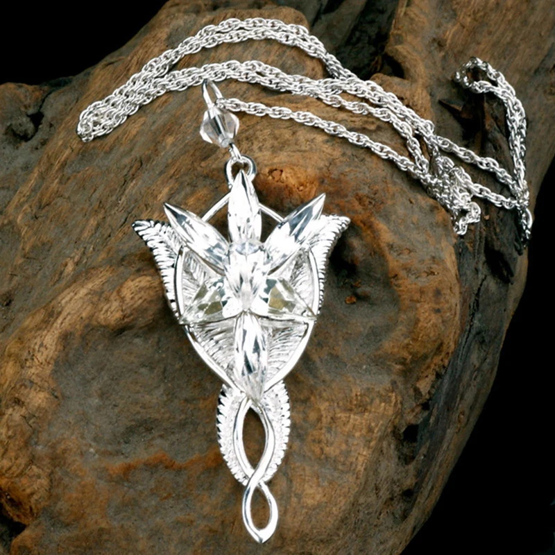 Fashion Zircon Silver Color Evenstar Arwen Necklaces Copper Pendant Long Chain The Lord Film Jewelry Crystal Shinning Necklace